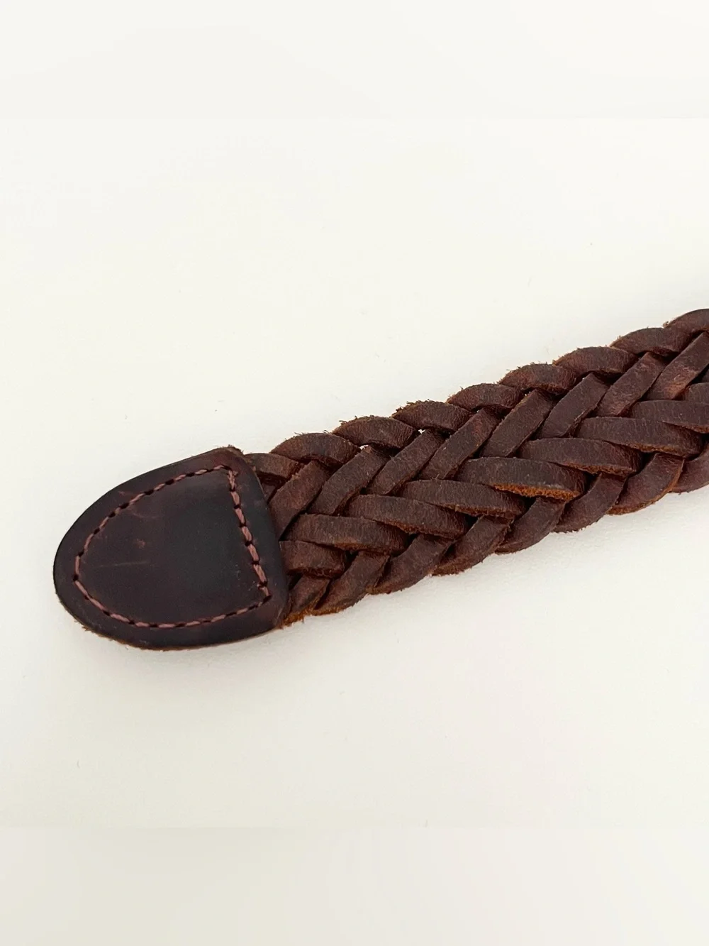Women's Braided Woven Brown Leather Belt Oil Tanned Cowhide Argentina Boho Aged